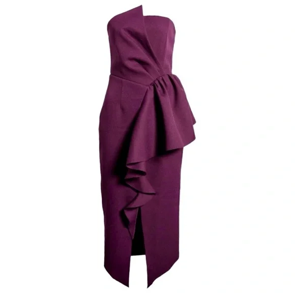 Elliatt Reception Cascade Ruffle Strapless Structured Cocktail Midi Dress Small - Picture 13 of 16